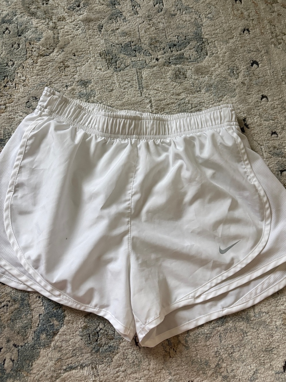 Nike Women’s White Athletic Running Shorts with Silver Swoosh